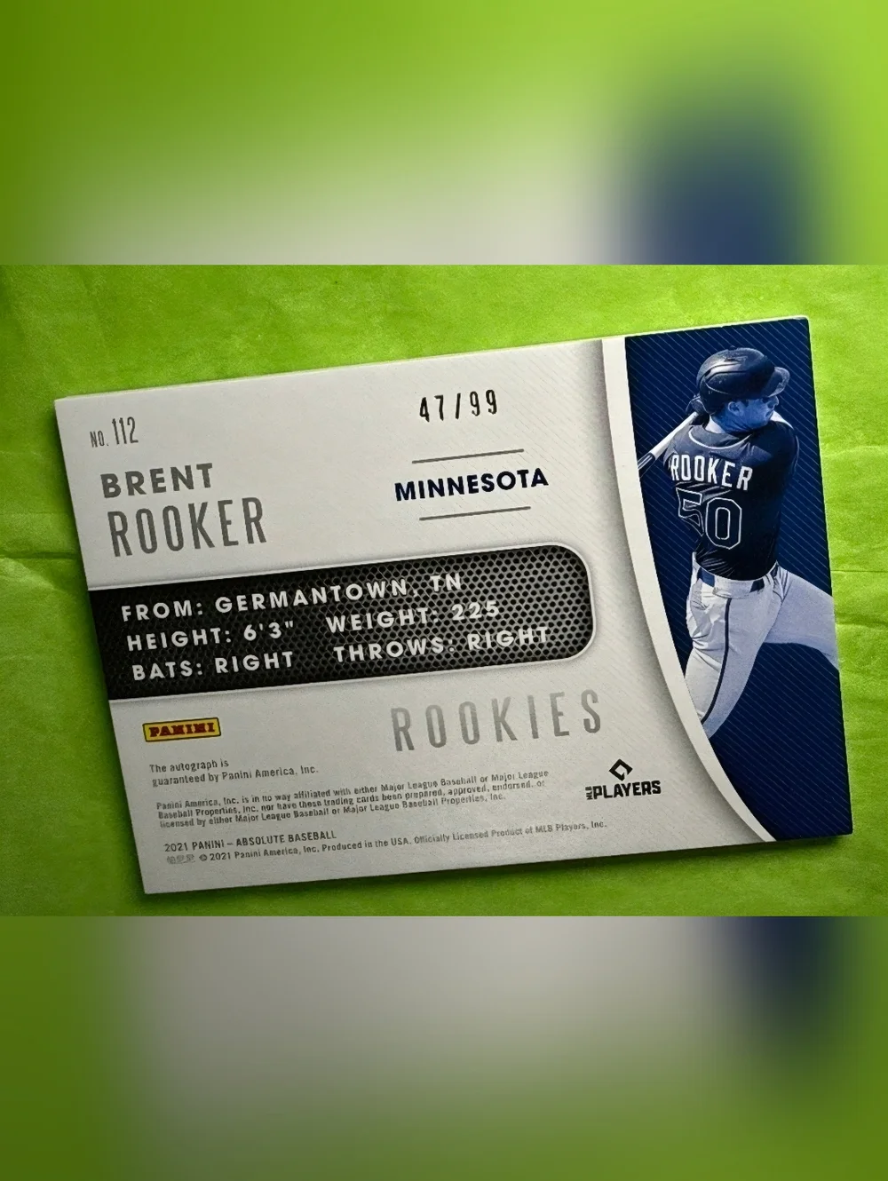 2021 Absolute Brent Rooker Material Signatures Black & White Seams RC Auto 47/99 - Picture 5 of 6